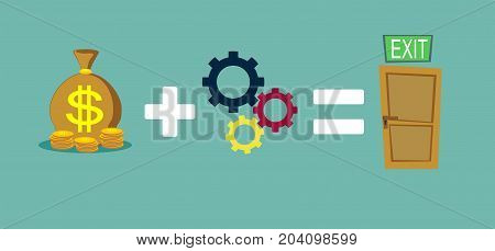 Way to exit concept. Money and ideas helps to find a way out. Way to exit concept. Stock flat vector illustration.