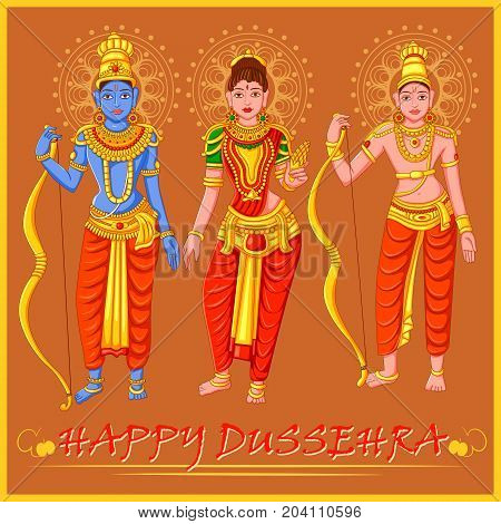 Vector design of Statue of Indian God Rama, Laxmana and Sita for Happy Dussehra festival of India
