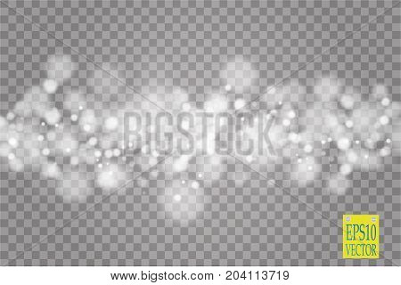 Abstract white bokeh effect explosion with sparks modern design. Glow star burst or firework light effect. Sparkles light vector transparent background. Christmas Concept. Flicker magic effect