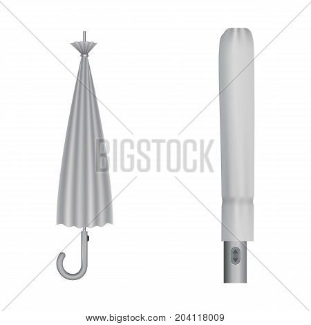 Closed umbrellas mockup. Realistic illustration of closed umbrellas vector mockup for web design isolated on white background