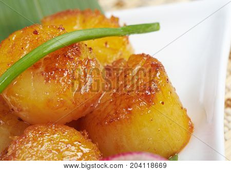 Baked scallops. traditional japanese food   close up meal  cooking