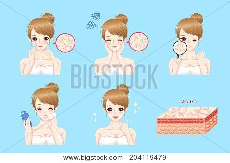 woman with dry skin on the blue background