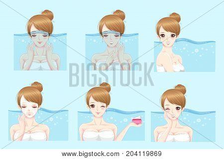 woman with skin care on the blue background