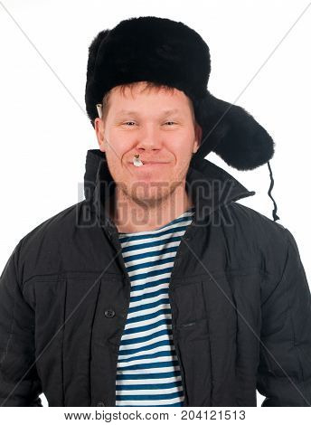Russian Man In Winter Fur Cap