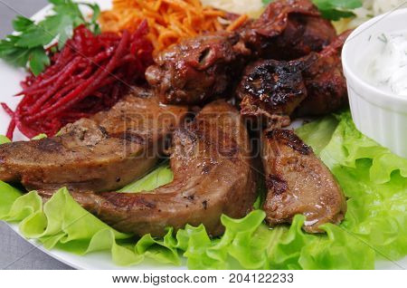 grilled blets and vegetables close up meal