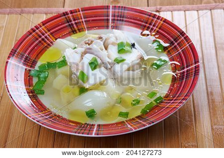 Ukha. Russian home traditional fish soup. ,close up healthy meal