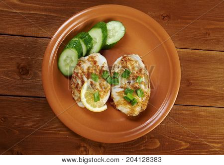 grilled t-bone codfish steak and vegetables ,close up healthy meal