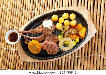 Japanese cuisine .Japanese spare ribs on a plate