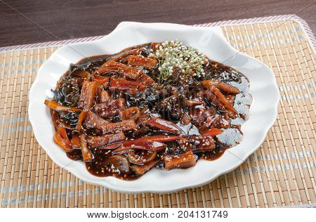 eggplants soya sauce. hinese cuisine  close up