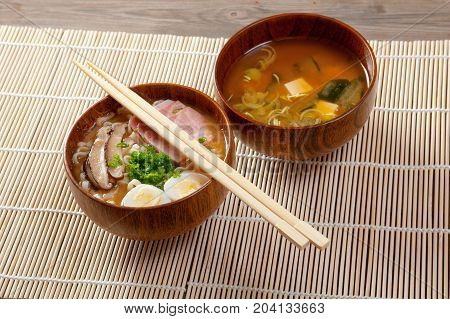 delicious miso ramen. japanese soup close up healthy eating