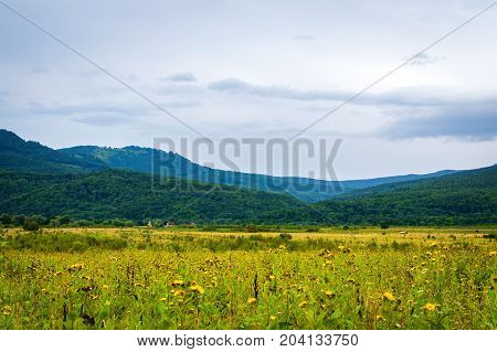 Mountain Valley Landscape. Adygea Republic, Krasnodar Region, Russia