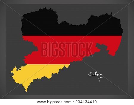 Sachsen Map Of Germany With German National Flag Illustration