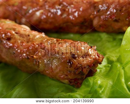 caucasian Luleh kebab with vegetable close up healthy eating