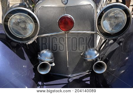 Chortkiv - Ternopil - Ukraine - 12 July 2016 Day Chortkiv front of City Hall hosted an exhibition of vintage cars. Details of the housing and internal parts.
