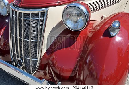 Chortkiv - Ternopil - Ukraine - 12 July 2016 Day Chortkiv front of City Hall hosted an exhibition of vintage cars. Details of the hull and cabin