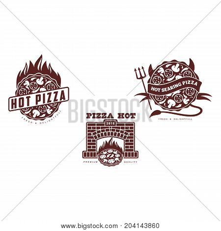 vector flat pizza icon pictogram set. Isolated illustration on a white background. Pizzaria , delivery company brand , logo ready to use design. Restaurant, cafe menu decoration object