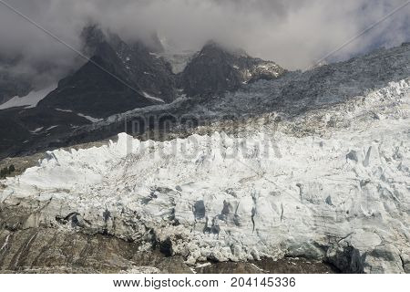 Amazing view of the Glacier des Bossons . French Alps. Chamonix.