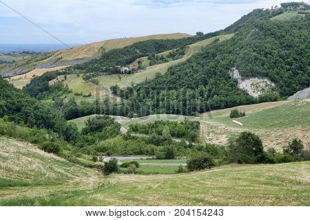 Summer landscape along the road from Maranello to Serramazzoni (Modena Emilia Romagna Italy) at summer