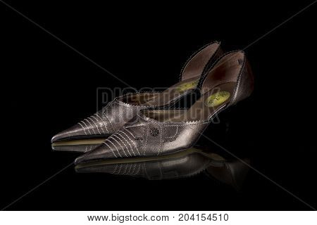 Portugal, June, 2017:Moda Jovem Classic Shoe. Moda Jovem, Portugal company. Isolated on Black. Product shots.
