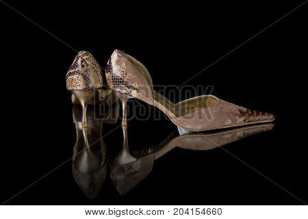 Portugal, June, 2017:Moda Jovem Classic Shoe. Moda Jovem, Portugal company. Isolated on Black. Product shots.