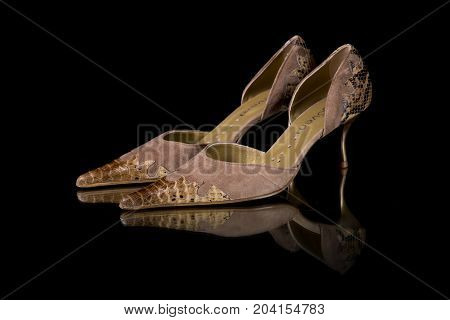 Portugal, June, 2017:Moda Jovem Classic Shoe. Moda Jovem, Portugal company. Isolated on Black. Product shots.