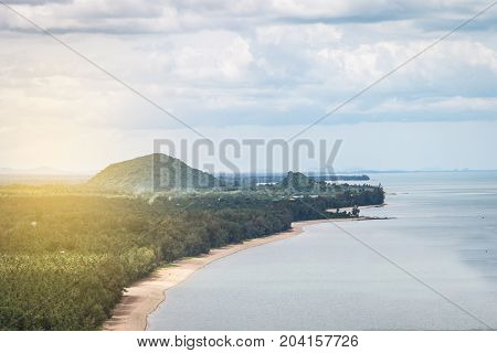 The Mountain With Forest And Beach Curve Beside Sea,landscape