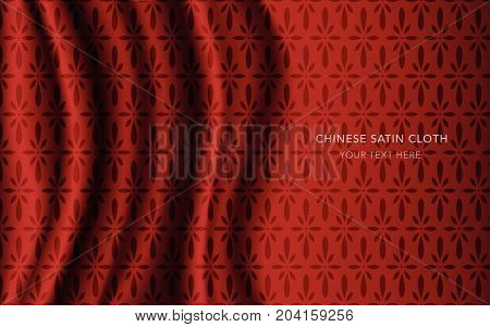 Traditional Red Chinese Silk Satin Fabric Cloth Background Flower Cross Chintz