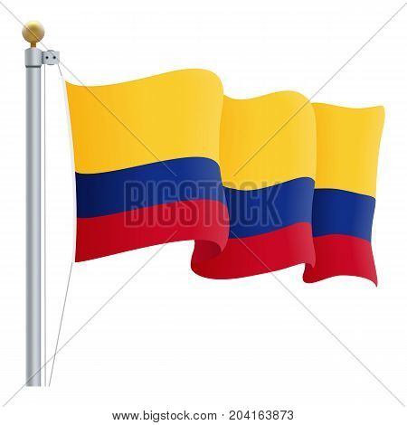 Waving Colombia Flag Isolated On A White Background. Vector Illustration. Official Colors And Proportion. Independence Day