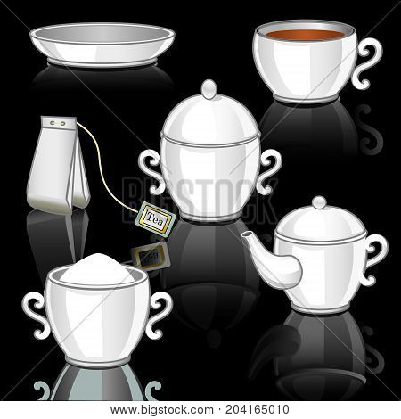 Tea or coffe porcelain set on black backgraund