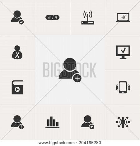Set Of 13 Editable Web Icons. Includes Symbols Such As Error Account, Blocked Person, Modem And More