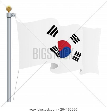 Waving South Corea Flag Isolated On A White Background. Vector Illustration. Official Colors And Proportion. Independence Day