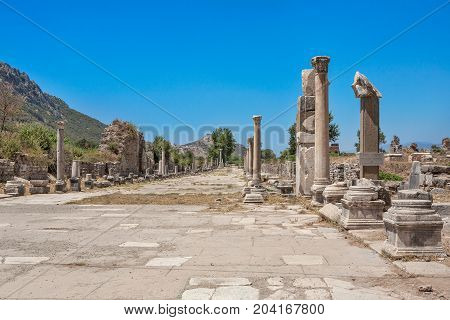 Arcadian Street (Harbor Street) in ancient Ephesus. Turkey