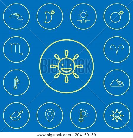 Set Of 12 Editable Climate Outline Icons. Includes Symbols Such As Pinpoint, Lion, Sunup And More