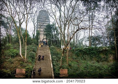 Ladder in Leshan Buddha Park in Leshan, China