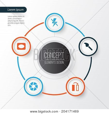 Photo Icons Set. Collection Of Frame, Paintbrush, Focus And Other Elements