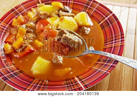 Traditional Bulgarian soup chorba.shurpa soup , close up meal