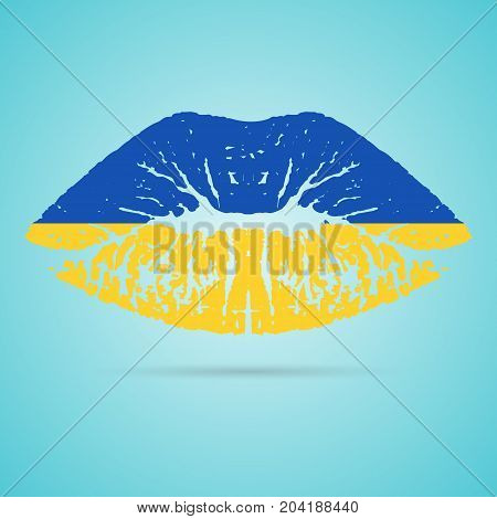 Ukraine Flag Lipstick On The Lips Isolated On A White Background. Vector Illustration. Kiss Mark In Official Colors And Proportions. Independence Day