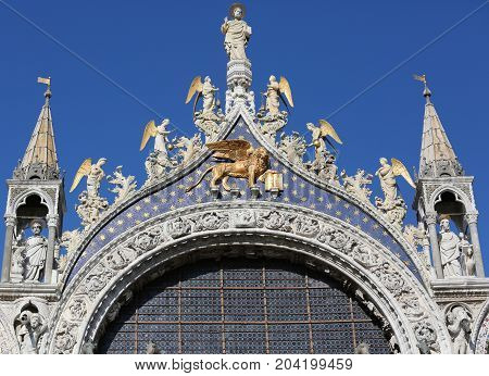 Gorgeous Golden Winged Lion On Saint Mark's Basilica In Venice,