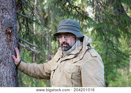 Hiker in forest . boondocks -taiga  man