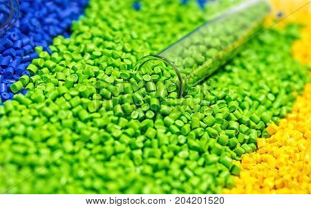Polymeric dye. Plastic pellets. Colorant for plastics. Pigment in the granules.