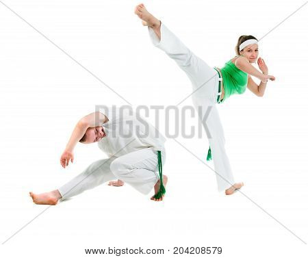 Contact Sport .Capoeira. training over white background