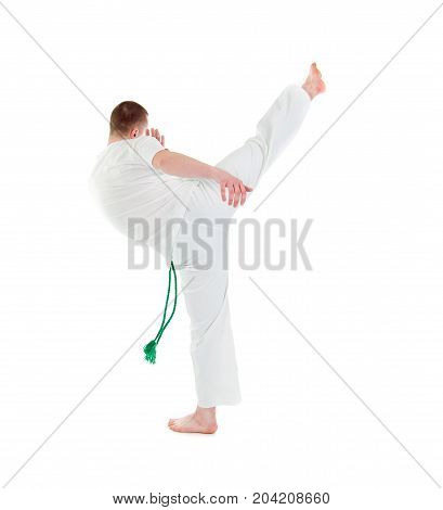 capoeira dancer posing  training over white background
