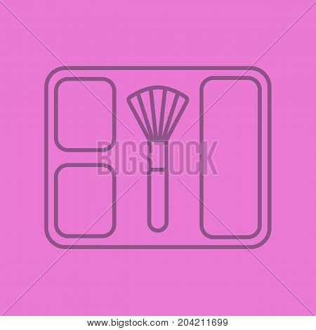 Blusher linear icon. Blusher box with brush. Thin line outline symbols on color background. Vector illustration