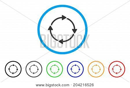Rotation icon. Vector illustration style is a flat iconic rotation gray rounded symbol inside light blue circle with black, gray, green, blue, red, orange color variants.