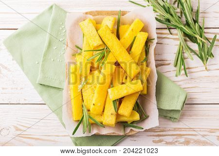 Polenta Fries With Rosemary. Italian Appetizers. Top View.