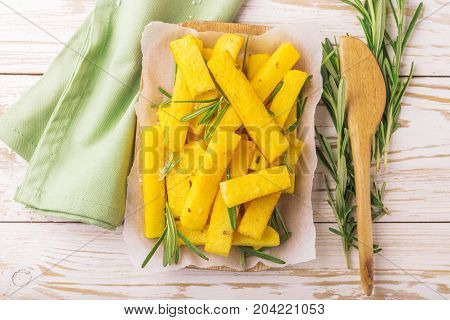 Polenta Fries With Rosemary. Italian Appetizers. Top View.