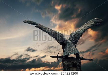 Cooper bird with a sword, Budapest, Hungary