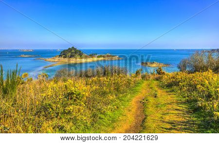 Beautiful view of the Sterec Island located in Morlaix Bay in FinistereBrittany in North of France.