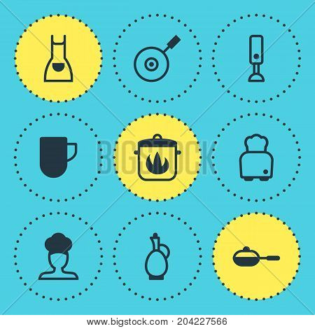 Editable Pack Of Skillet, Stewpot, Carafe And Other Elements.  Vector Illustration Of 9 Restaurant Icons.