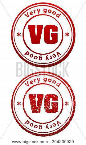 Pair Of Red Rubber Stamps In Grunge And Solid Style With Caption Very Good And Abbreviation Vg